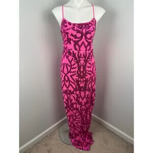 Iris Pink Sparkly Sequined Formal Low Back Evening Prom Dress Large